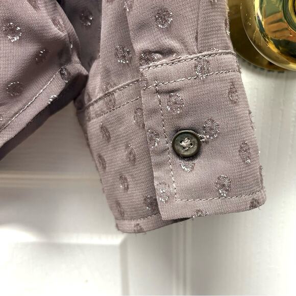 Abercrombie and Fitch Blouse, Button Down, Cocoa Brown, Shiny Polka Dots, Size M - Picture 4 of 10